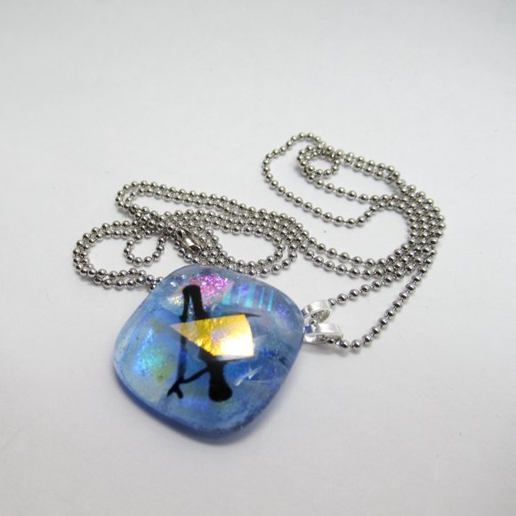 Dichroic fused glass Pendant Necklace - Picture 3 of 10